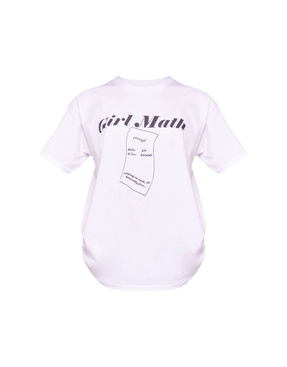 White Math Print Oversized T Shirt - 4