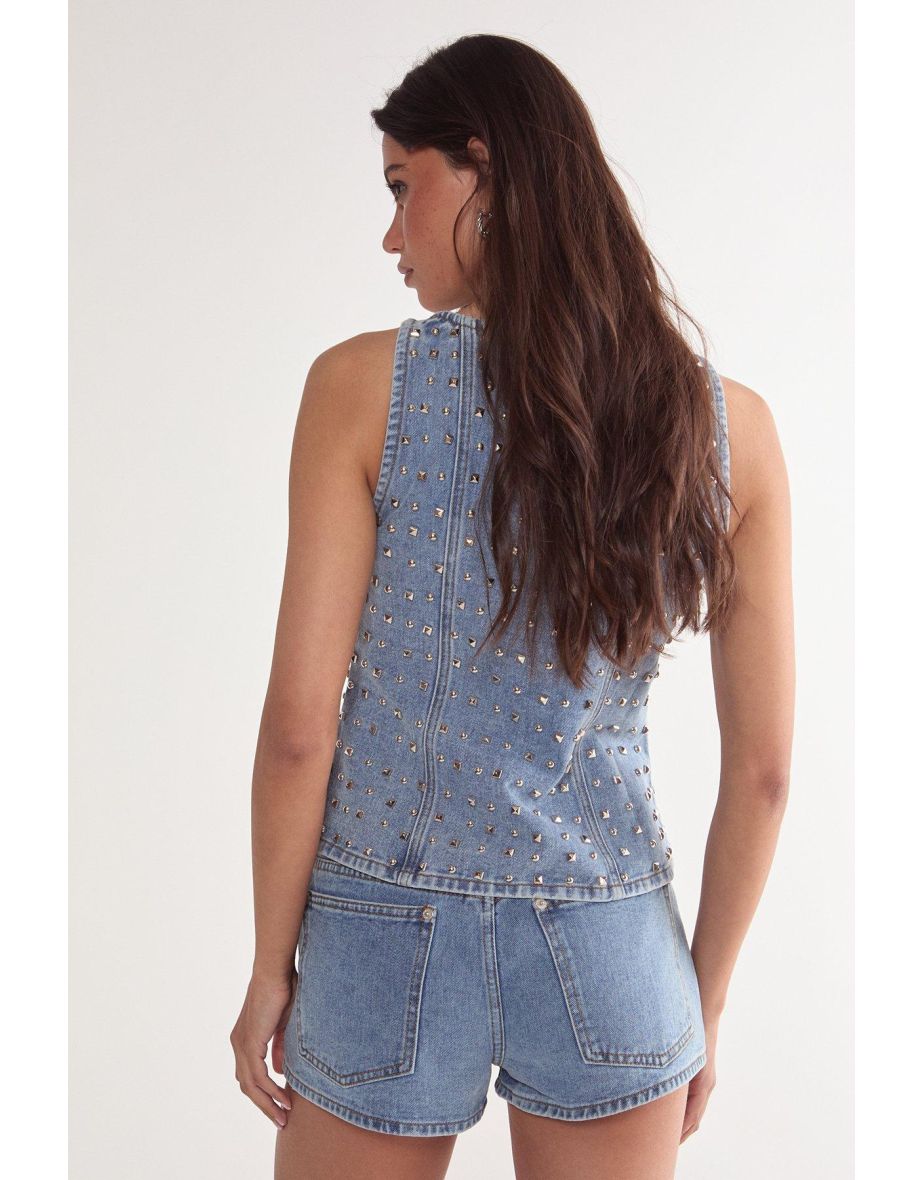 Studded Denim Waistcoat - 3