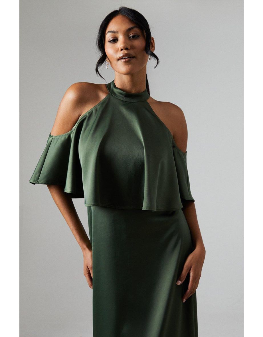 Debut London by Coast Halterneck Cold Shoulder Satin Bridesmaids Maxi Dress - 3