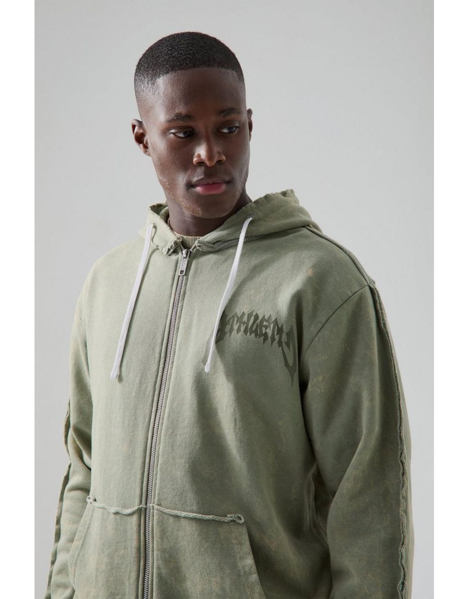 Shop Man Active Washed Zip Up Rest Day Hoodie khaki Online in Iraq VogaCloset