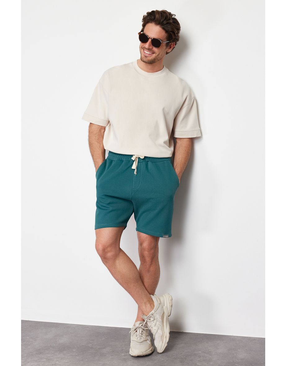 Men's Emerald Green Regular/Real-Fit Textured 100% Cotton Shorts