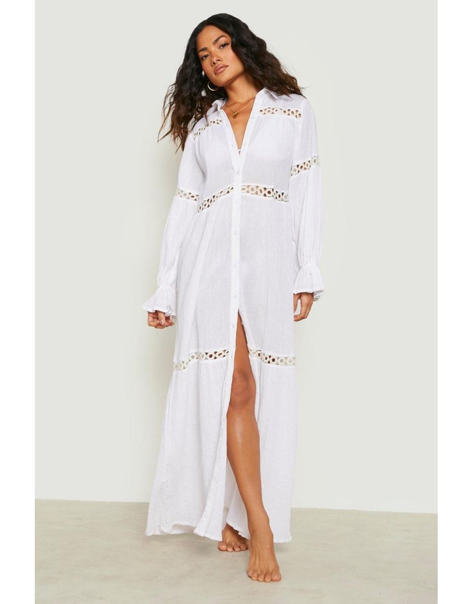 Shop Tassel Lace Cheesecloth Maxi Beach Dress white Online in Bahrain VogaCloset