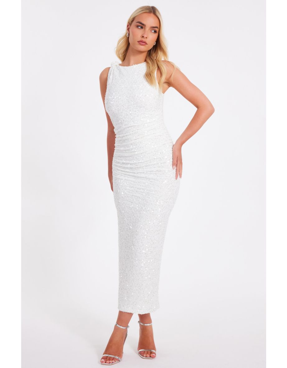 White Textured Sequin Midaxi Dress