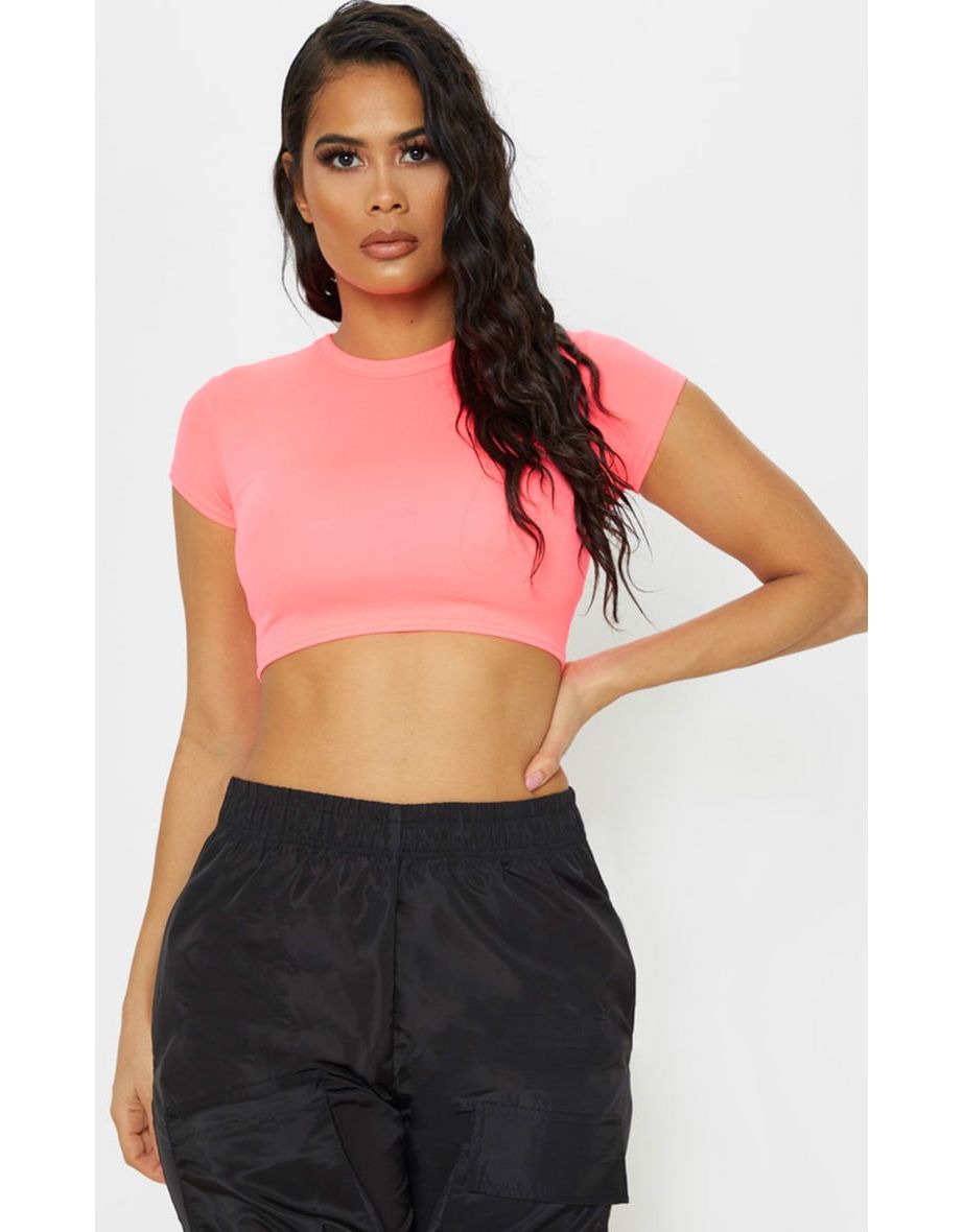 Neon crop top pink deals