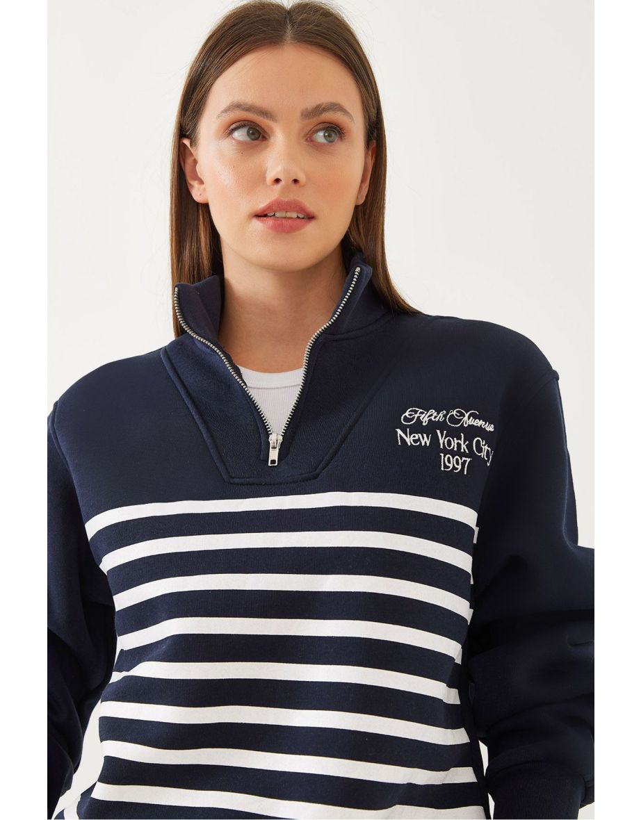 Women's Half Zip Striped Sweatshirt