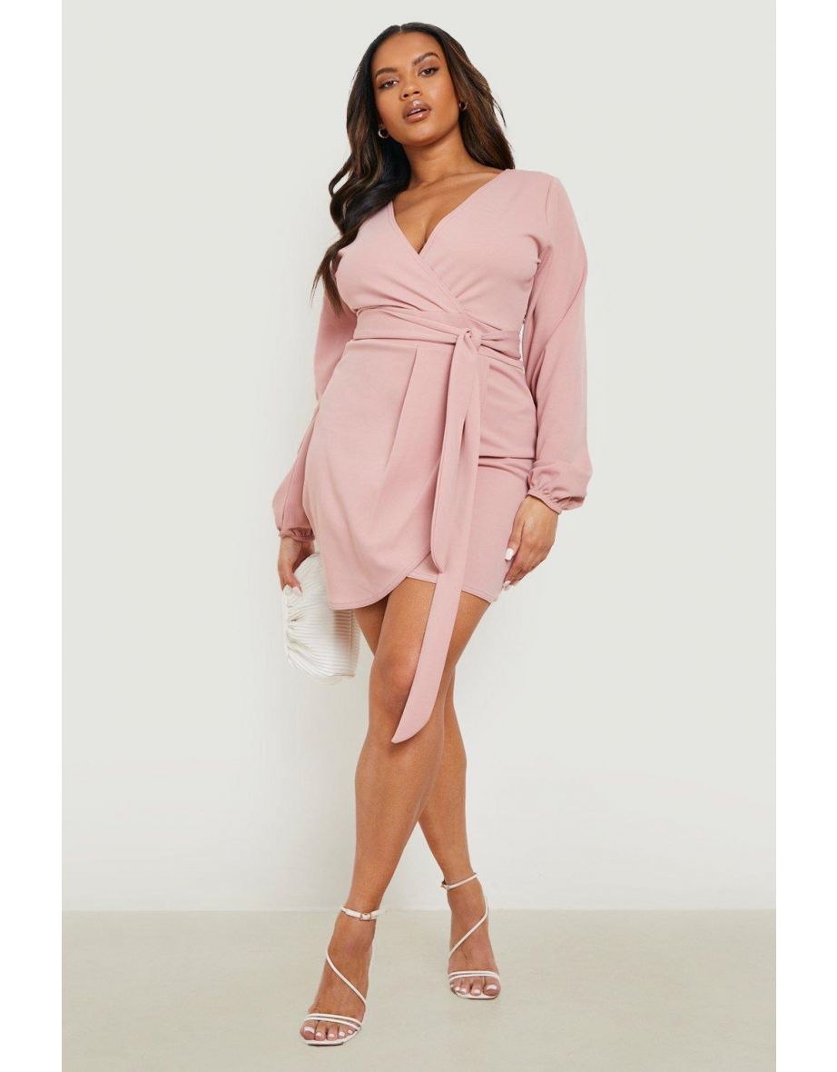 Plus Tie Belt Wrap Dress - blush