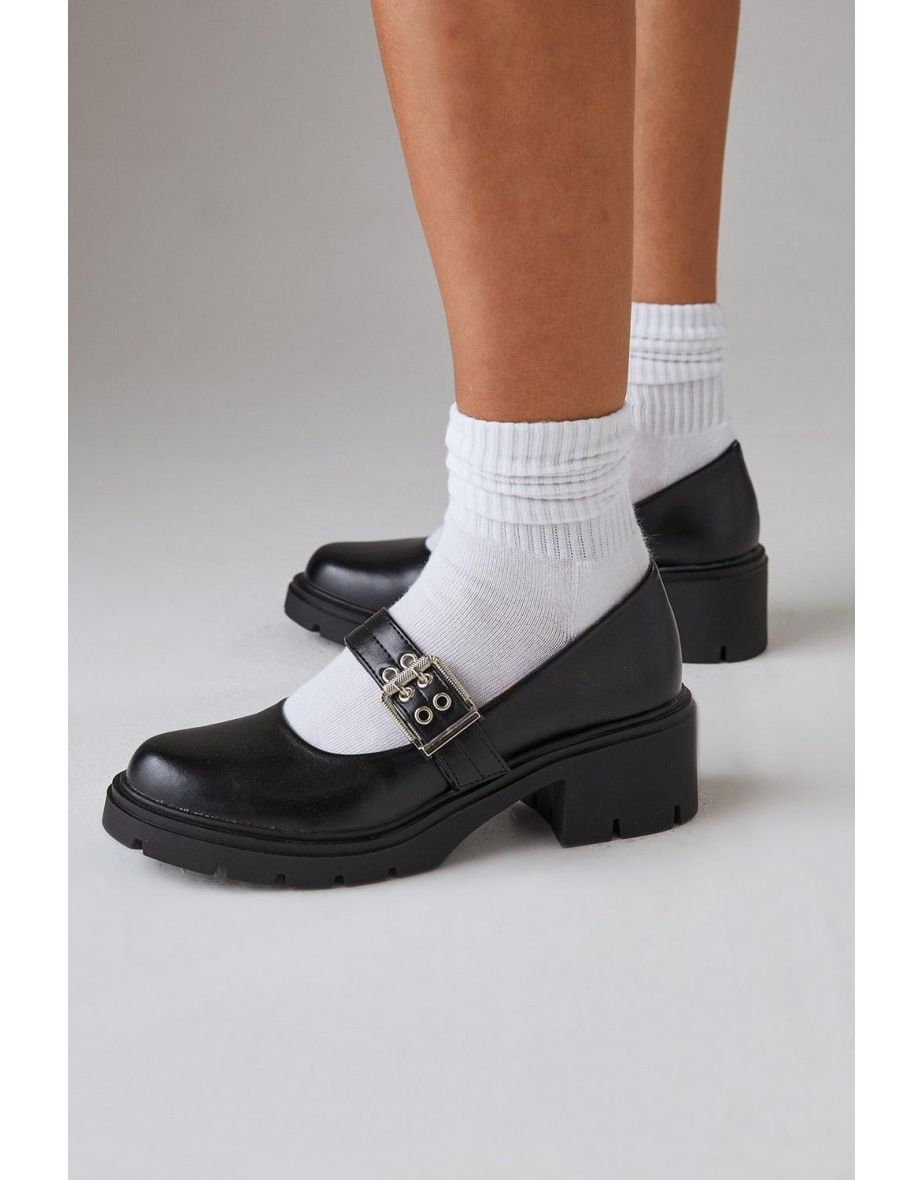 Faith: Hadley Faux Leather Buckle Detail Mary Jane Chunky Heel Shoes - 3