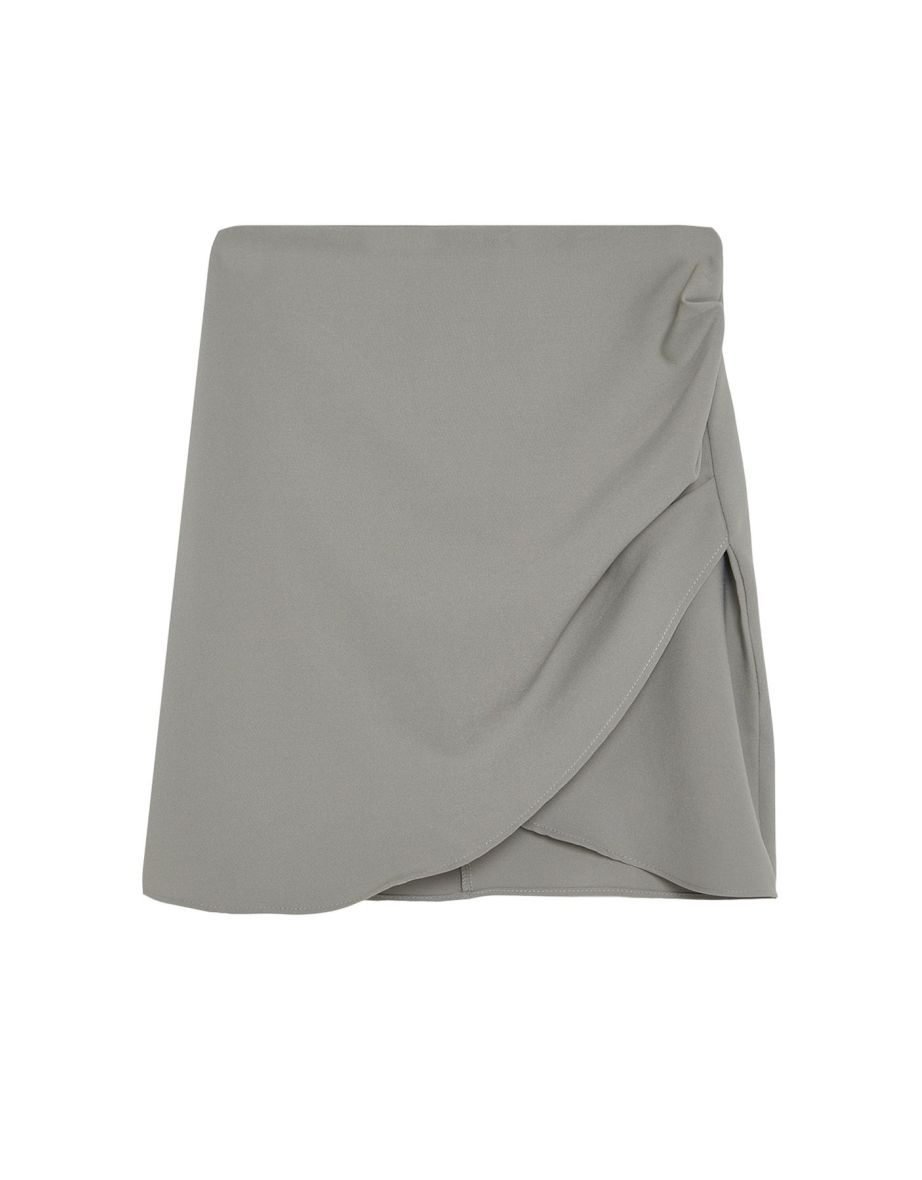 Khaki Ruffle Detailed Double Breasted Mini Woven Skirt - 6
