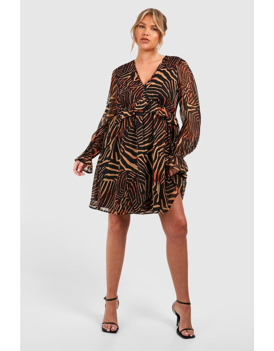 Plus Animal Print Chiffon Dress