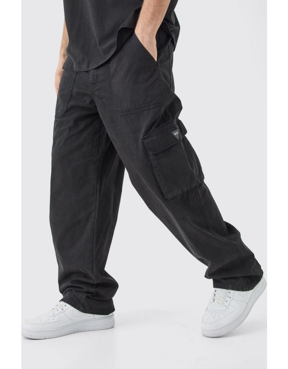 Fixed Waist Cargo Zip Trouser With Rubberised Tab - black