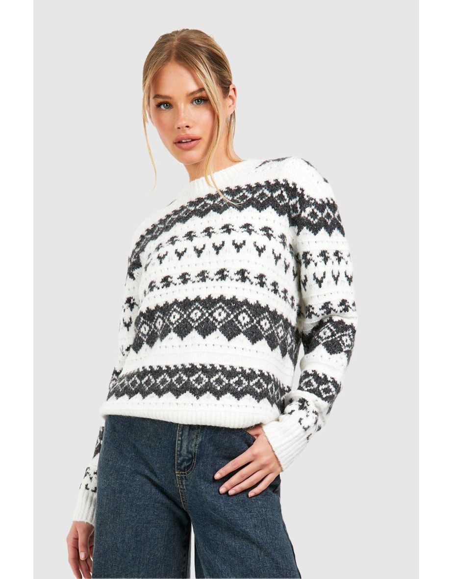 Soft Knit Fairisle Jumper - cream