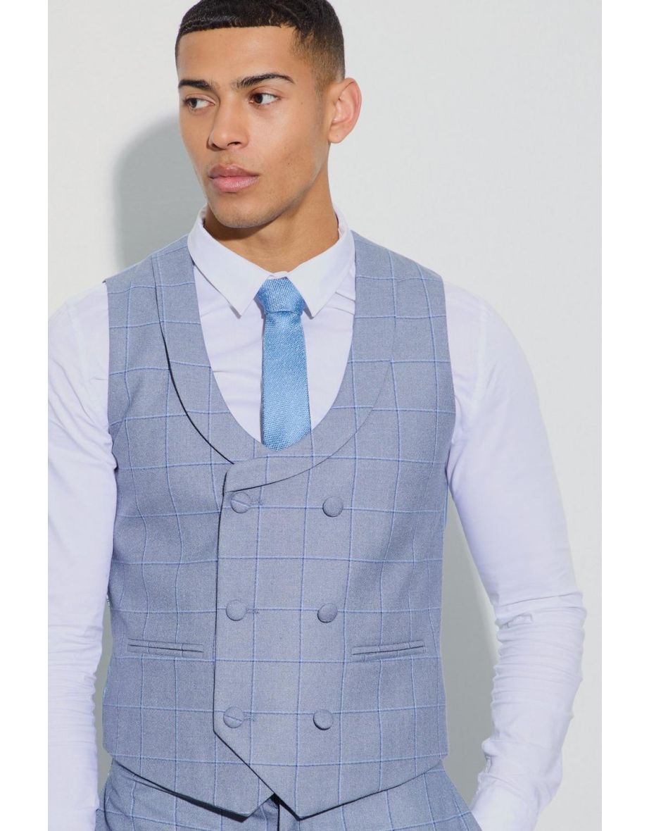 Window Check Double Breasted Waistcoat - blue - 2