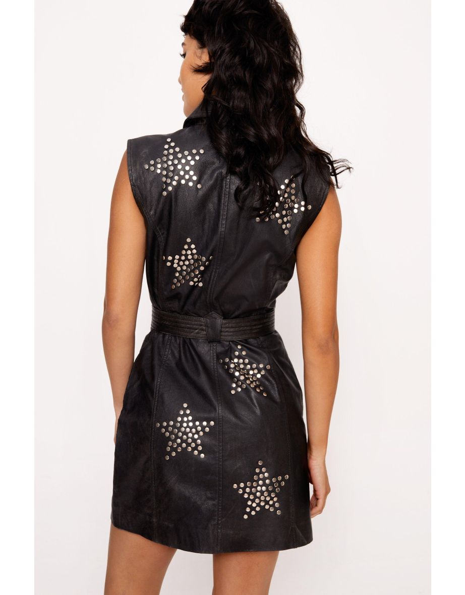 Real Leather Star Studded Dress - 3