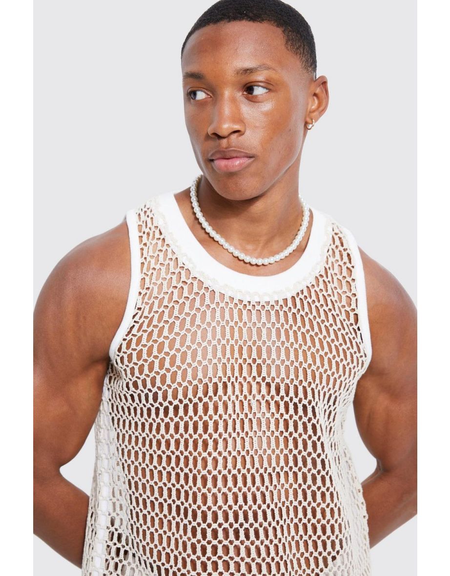 Large Scale Open Mesh Vest - ecru - 2