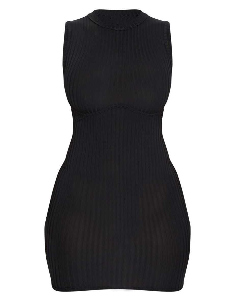Shape Black Rib Bust Detail Bodycon Dress - 4