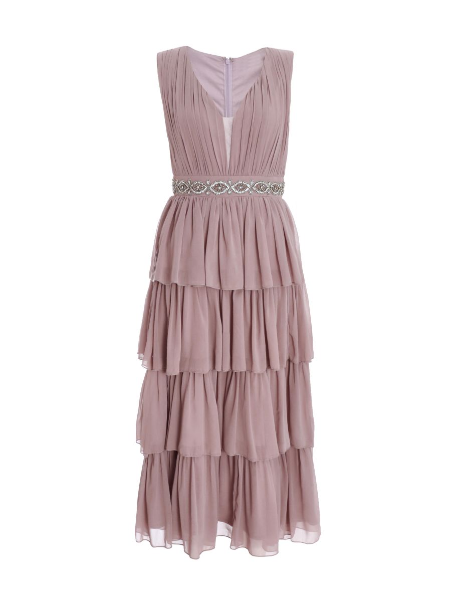Mauve Chiffon Tiered Dress - 4