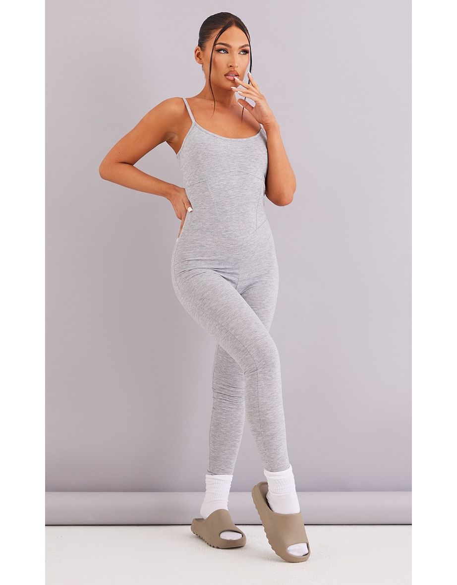 Grey Jersey Seam Detail Strappy Jumpsuit