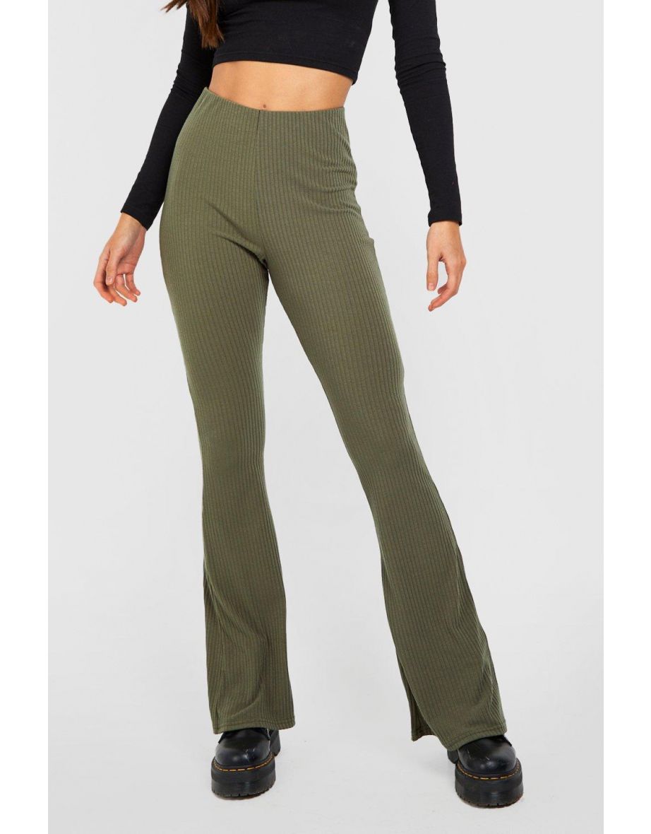 Tall Soft Rib High Waist Flares - khaki - 3
