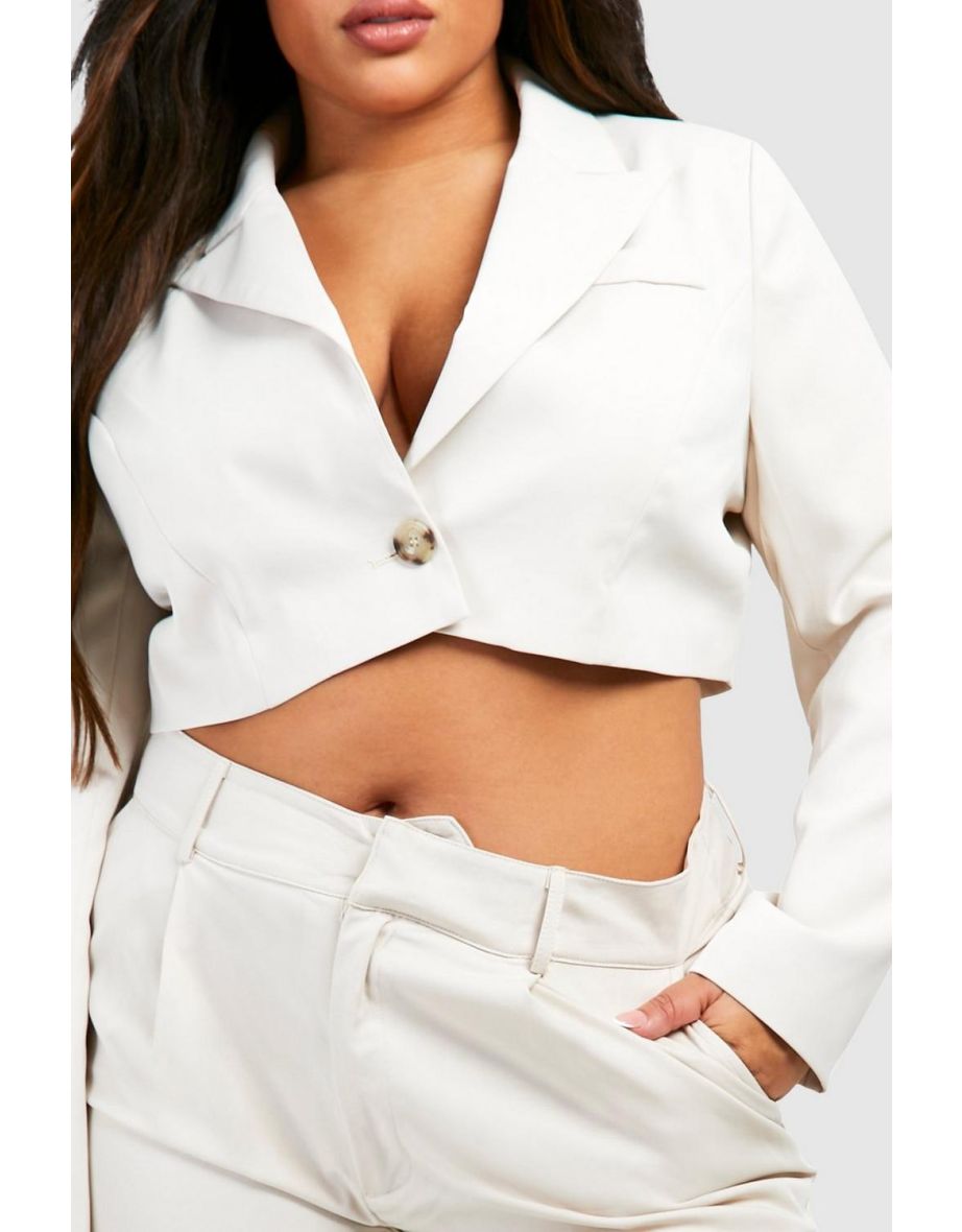 Plus Boxy Relaxed Fit Crop Blazer - ecru - 3