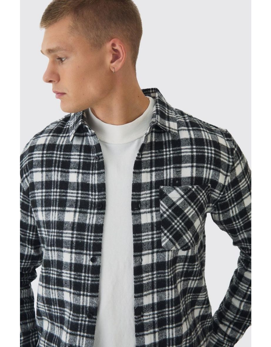 Regular Fit Flannel Check Long Sleeve Shirt - black - 2