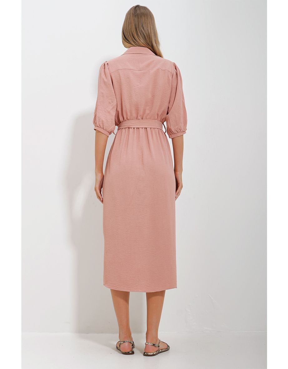 Women's Powder Double Pocketed Watermelon Sleeve Aerobin Shirt Dress - 4