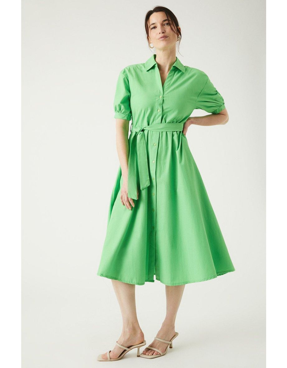 Green Poplin Midi Shirt Dress - green