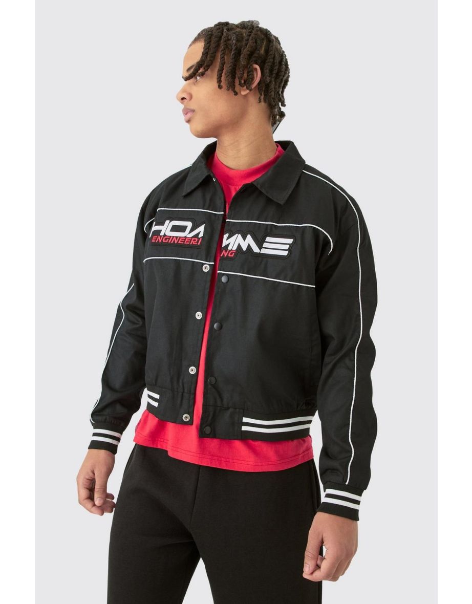 Boxy Twill Moto Collared Bomber Jacket In Black - black