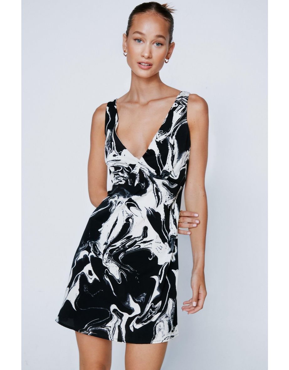 Marble Print Bust Detail Mini Shift Dress