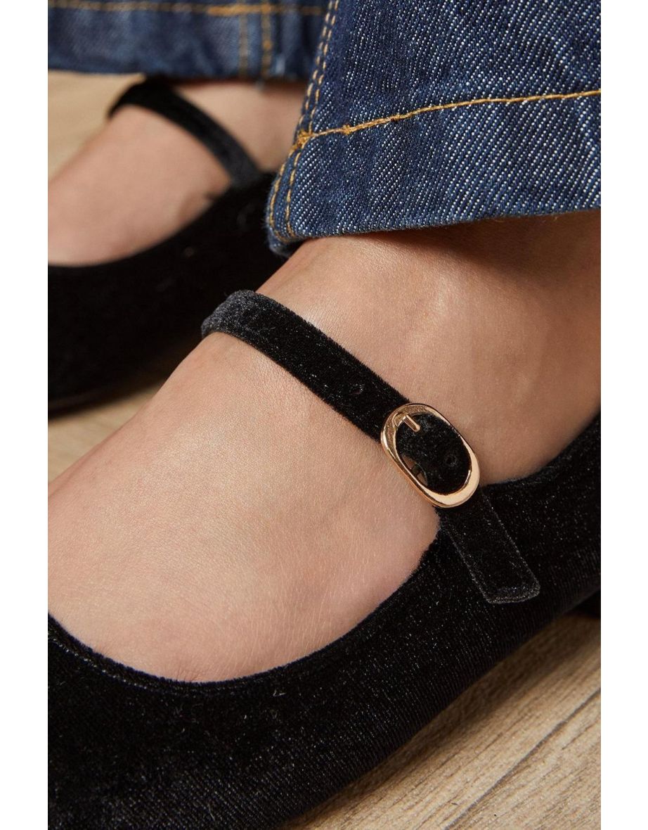 Benson Velvet Mary Jane Pointed Flat Ballet Pump - 3