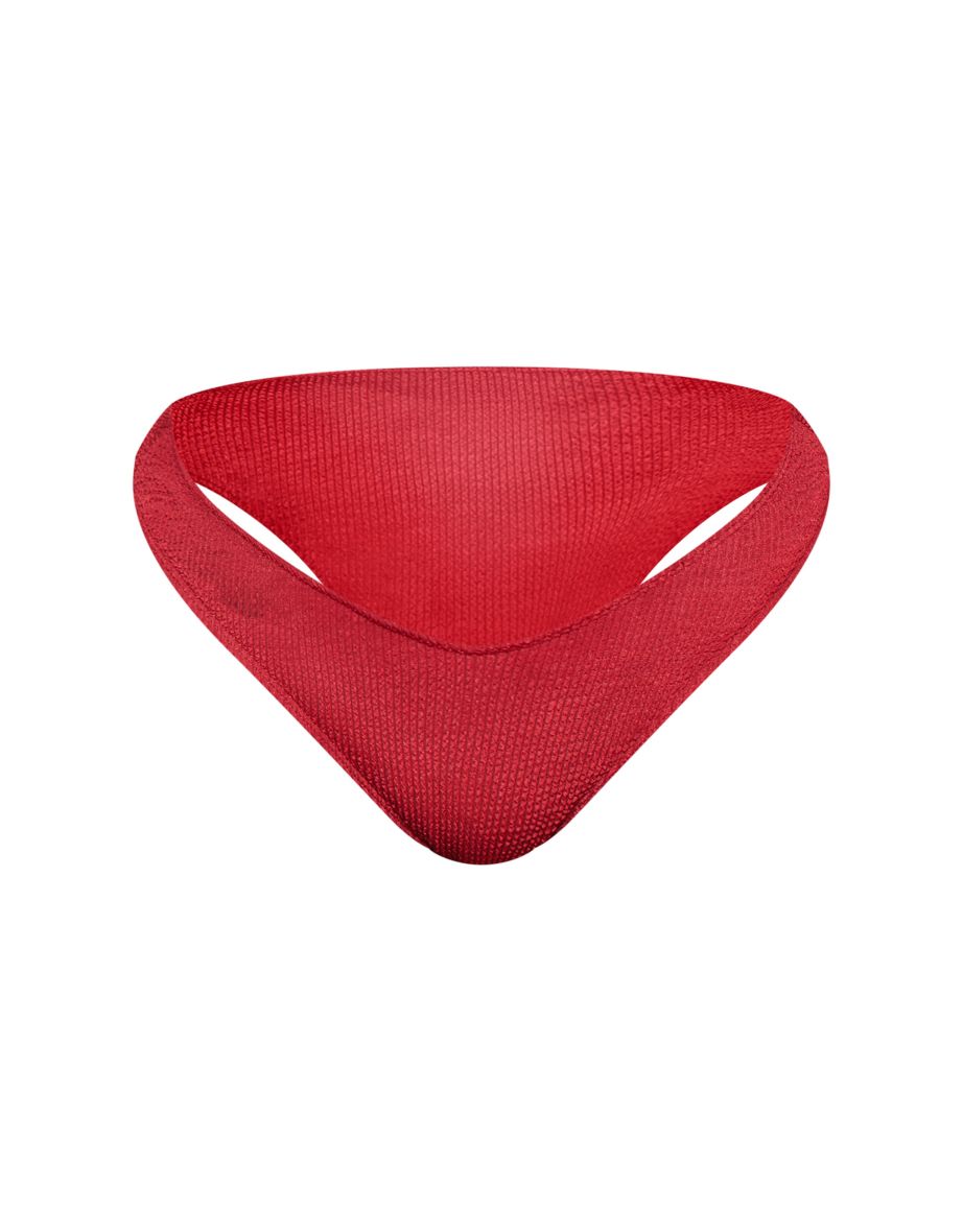 Plus Cherry Red Crinkle High Leg Thong Bikini Bottoms - 3
