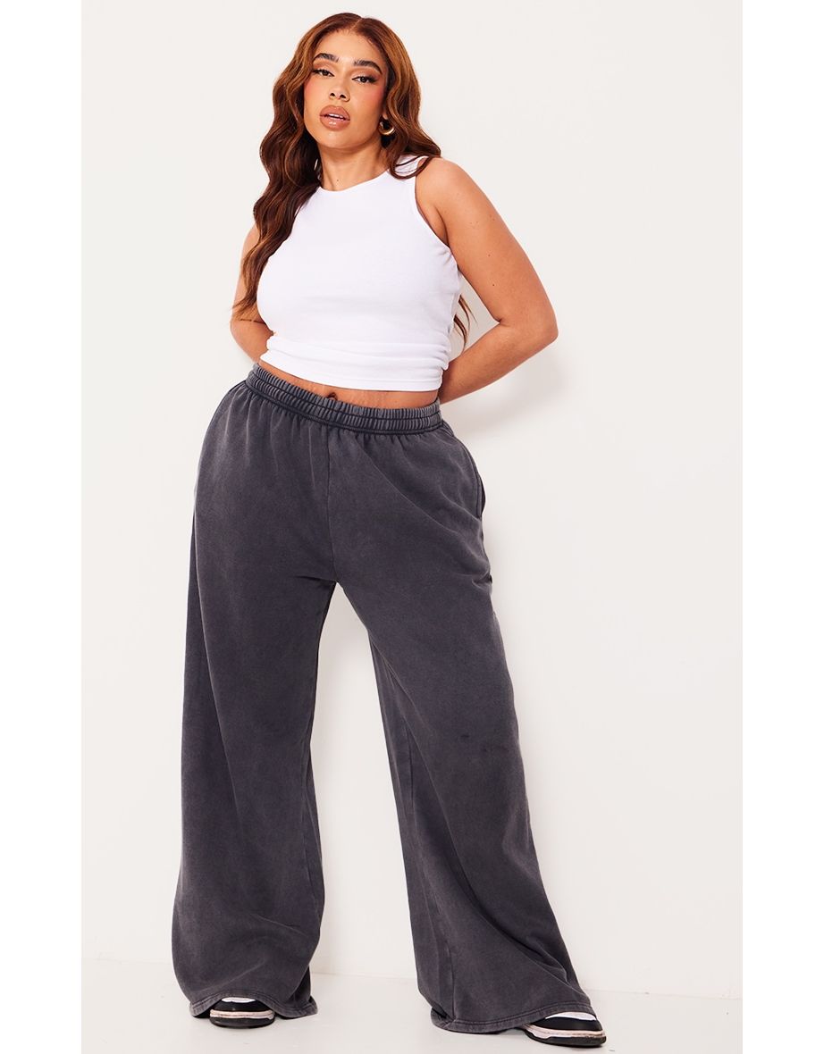 Plus Charcoal Oversized Wide Leg Washed Joggers