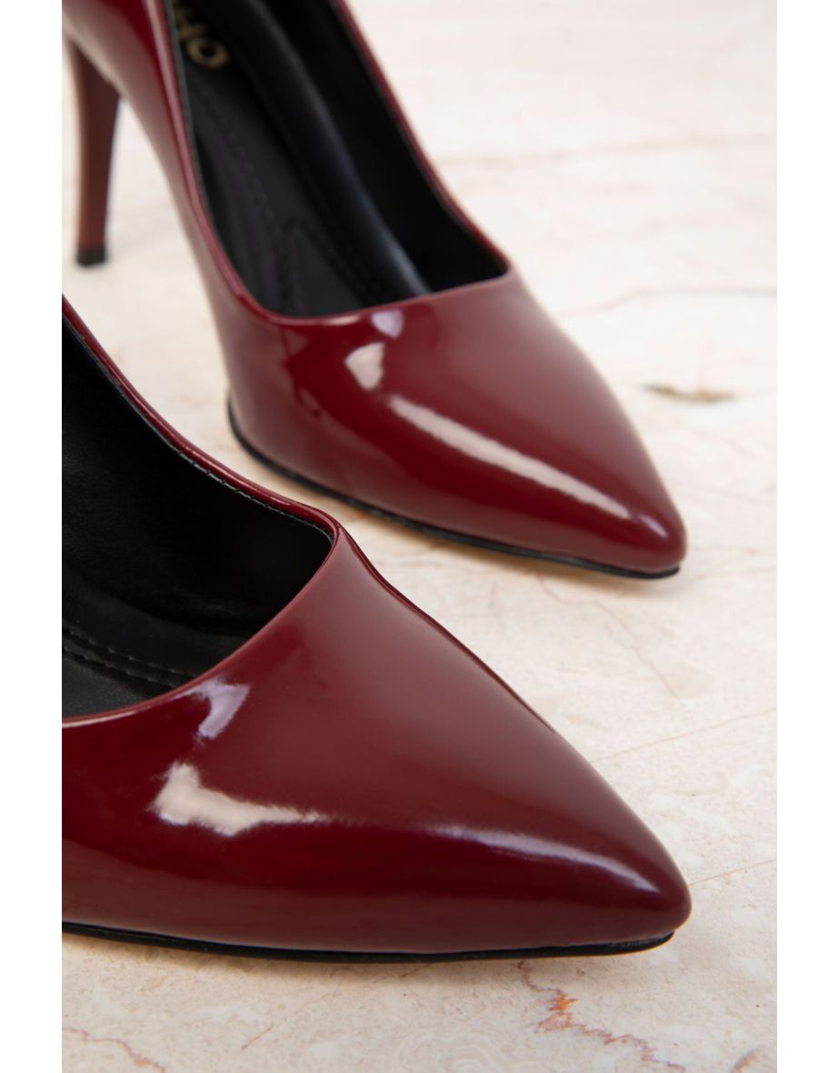 Claret Red Patent Leather Women's Classic High Heel Shoes - 4