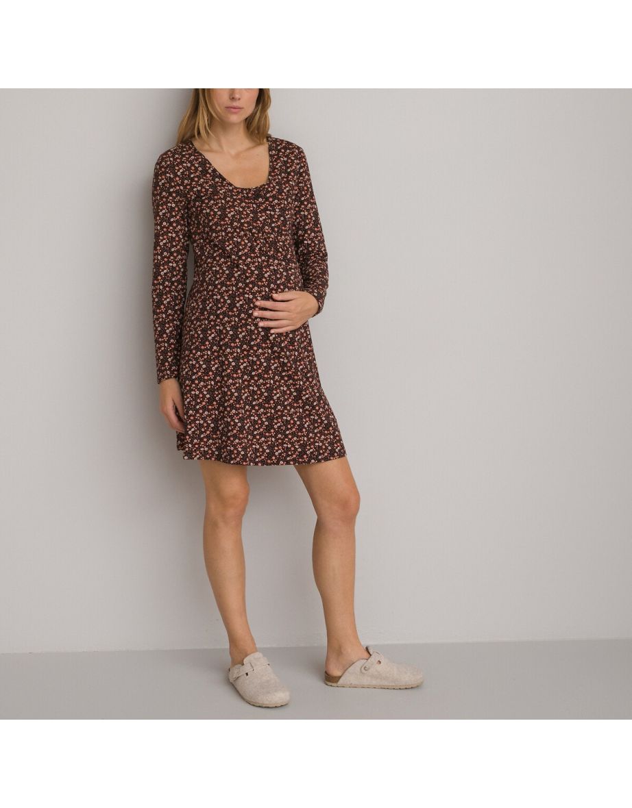 Floral Print Cotton Nightdress with Long Sleeves - 4