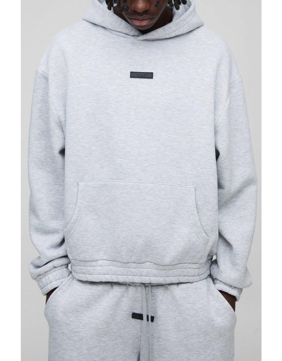 Oversized Boxy Wide Leg Hooded Tracksuit With Rubber Badge - grey marl - 2