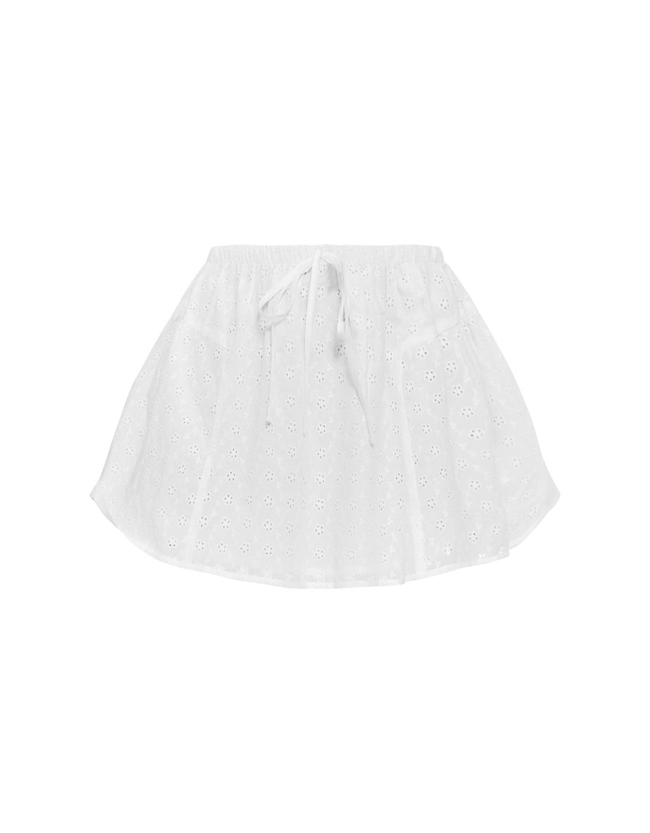 White Broderie Drawstring Floaty Mini Skirt - 5