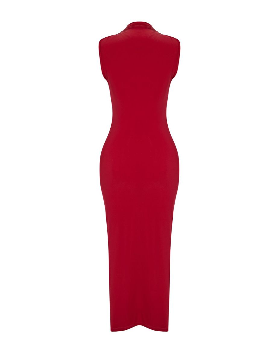 Red Straight Zero Sleeve Draped Bodycone/Fitting Flexible - 6