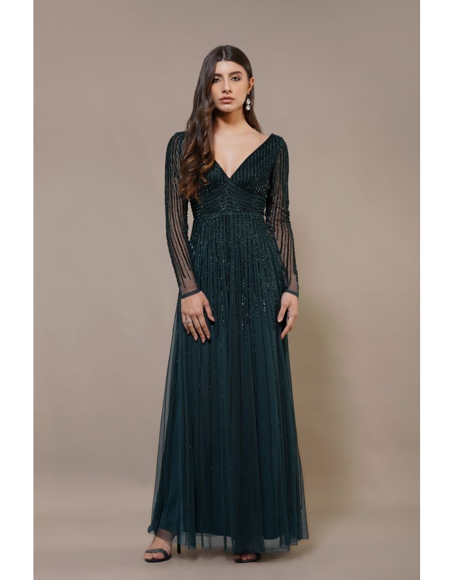 Laura Embellished Maxi Dress in Emerald Green