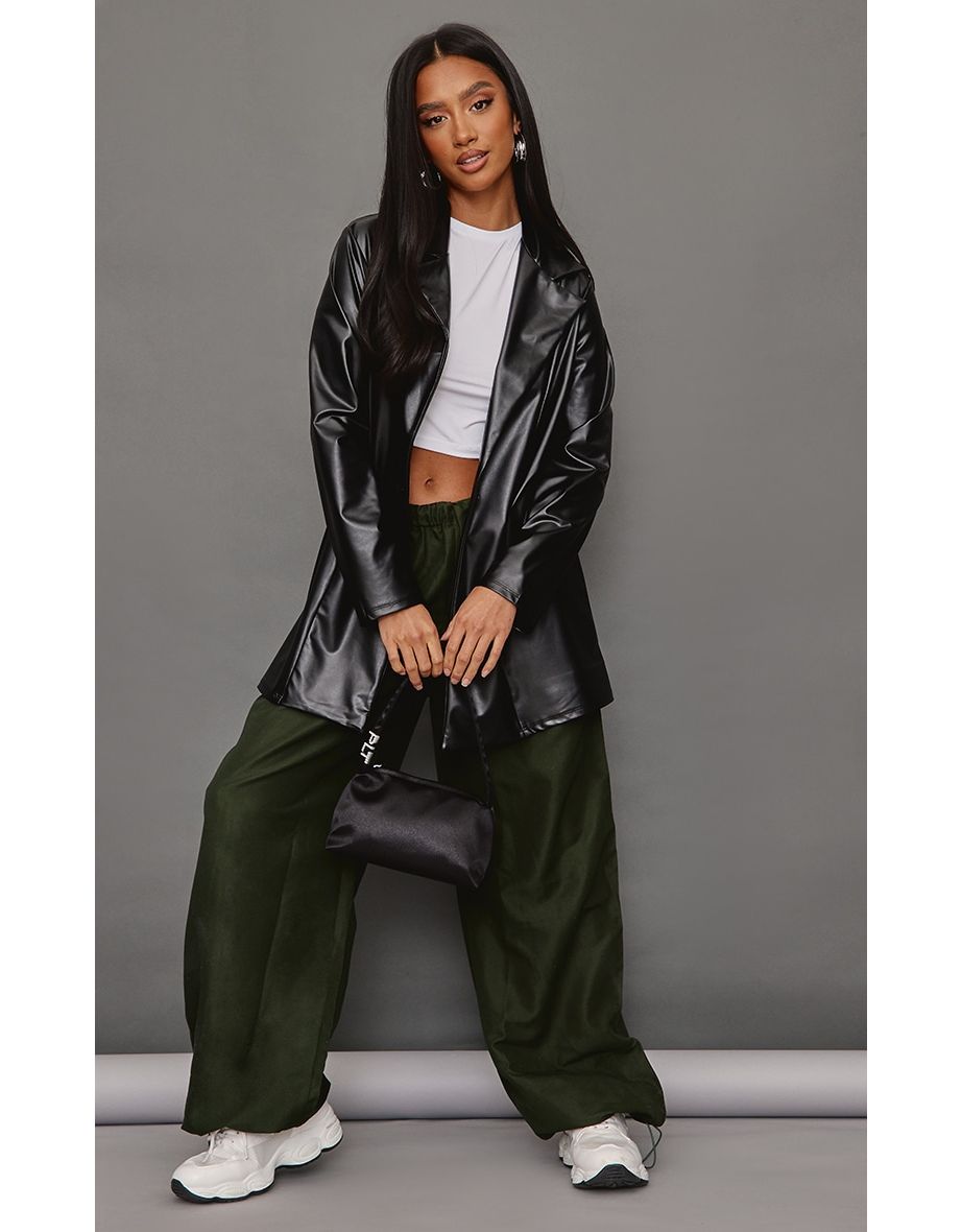 Petite Black Oversized Faux Leather Blazer