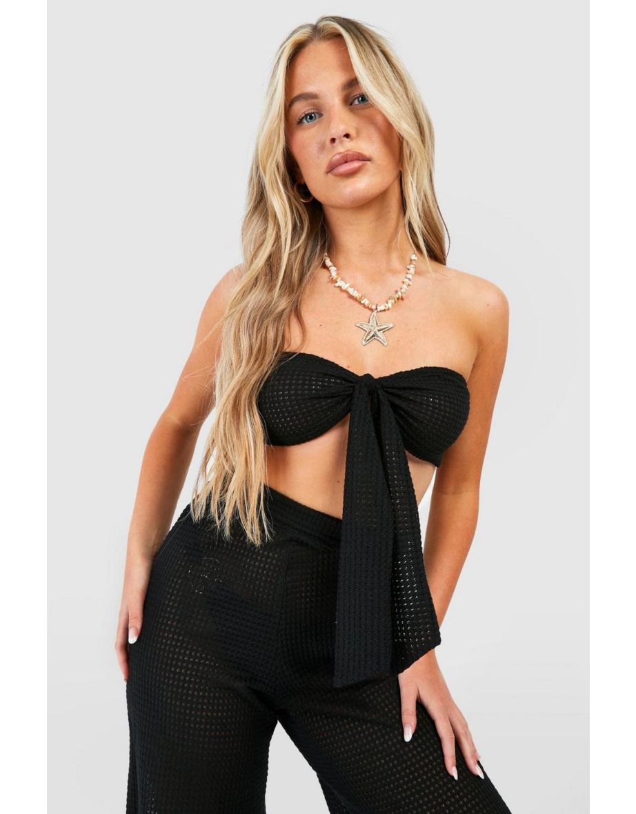 Knitted Bandeau Top & Trouser Beach Co-ord - black - 3