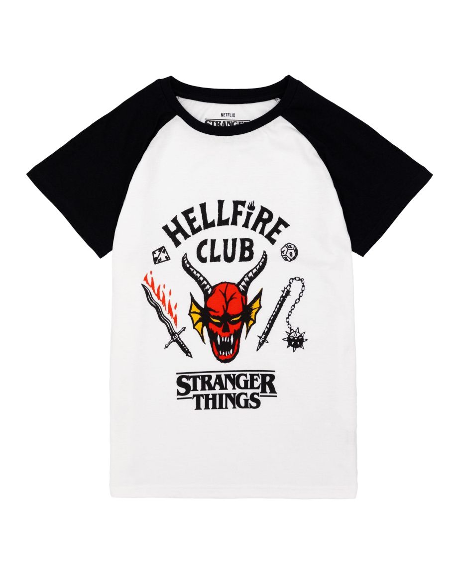 Stranger Things Childrens/Kids Hellfire Club Short-Sleeved T-Shirt - White/Black