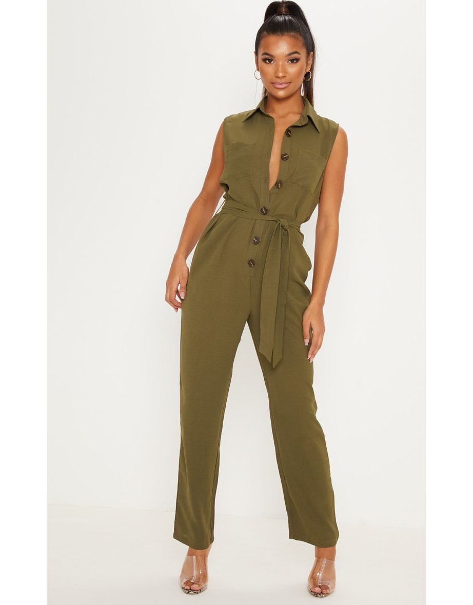 Khaki sleeveless jumpsuit online