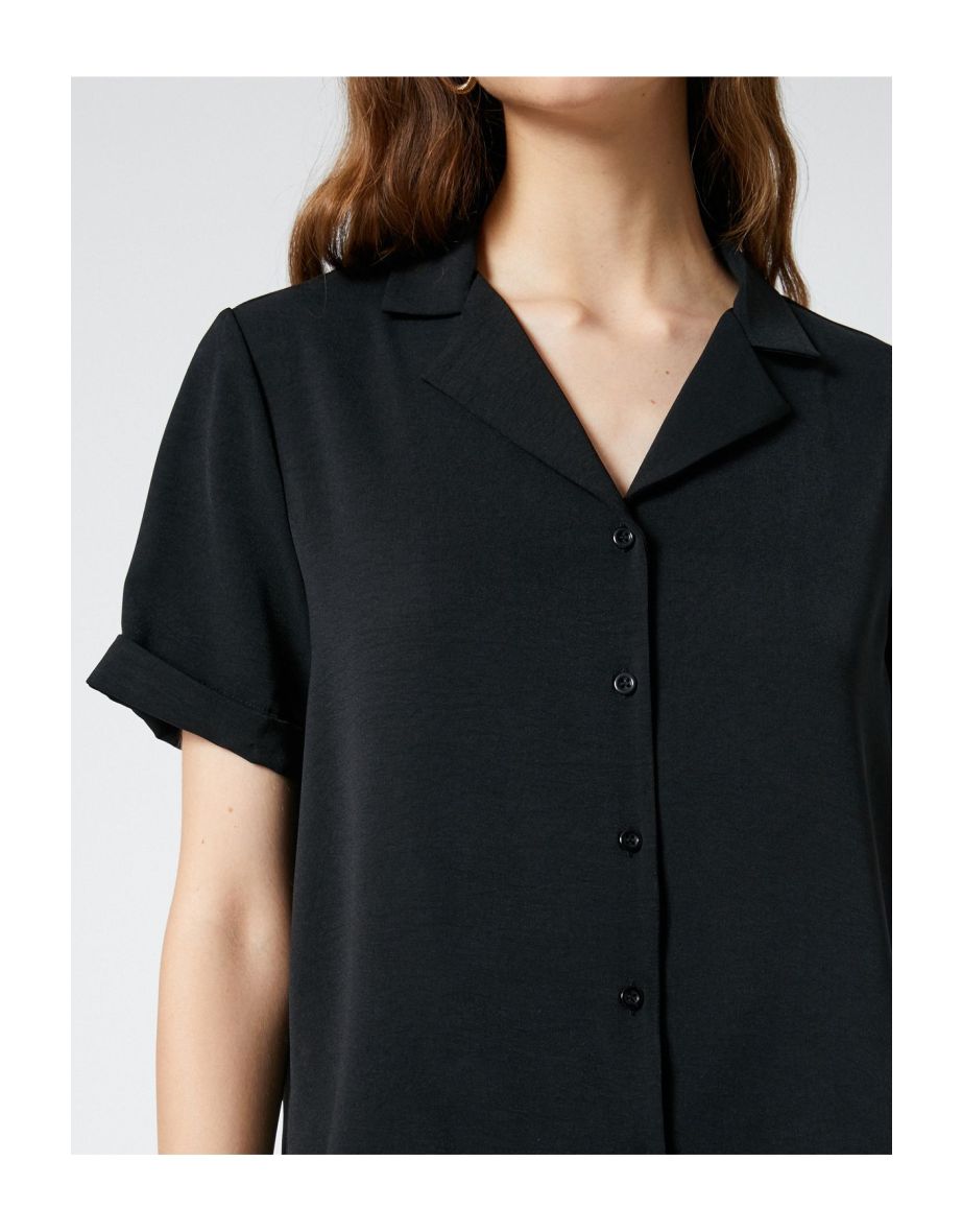 Short Sleeve Shirt with Textured Buttons Classic Collar - 5