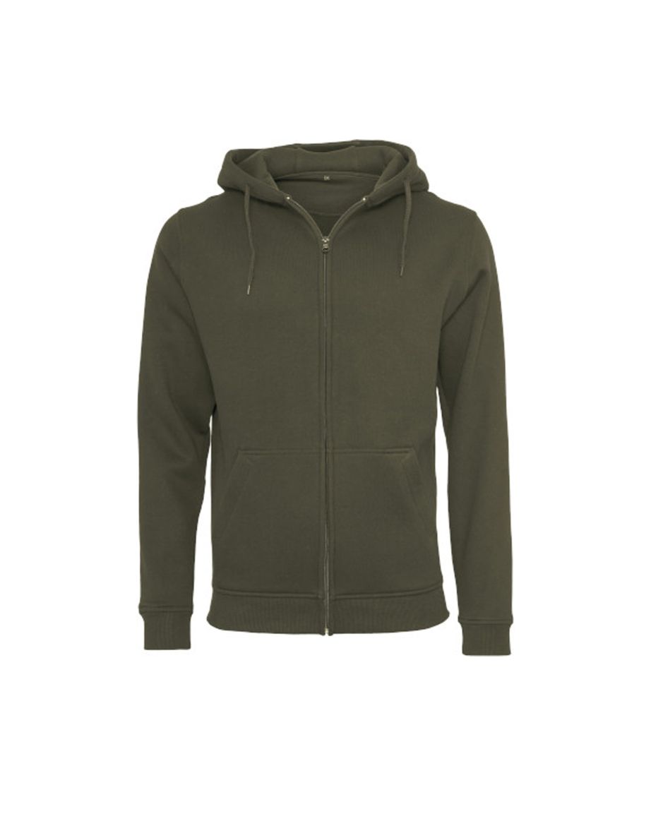 Mens Plain Full Zip Hoodie - Olive