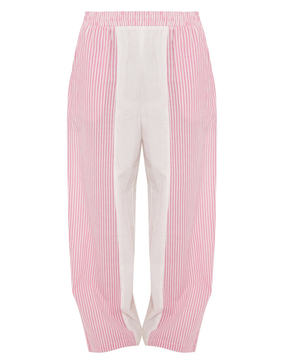 Pink Contrast Pinstripe Linen Look Trousers - 4