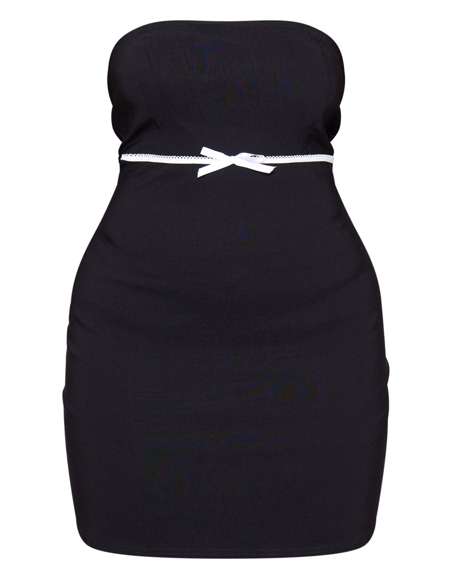 Plus Black Bow Underbust Detail Strapless Bodycon Dress - 4