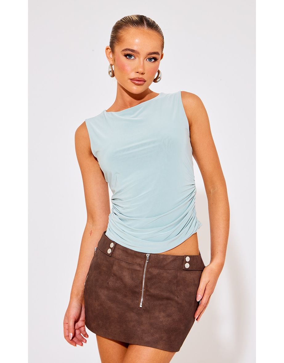 Sea Green Slinky Ruched Vest Top