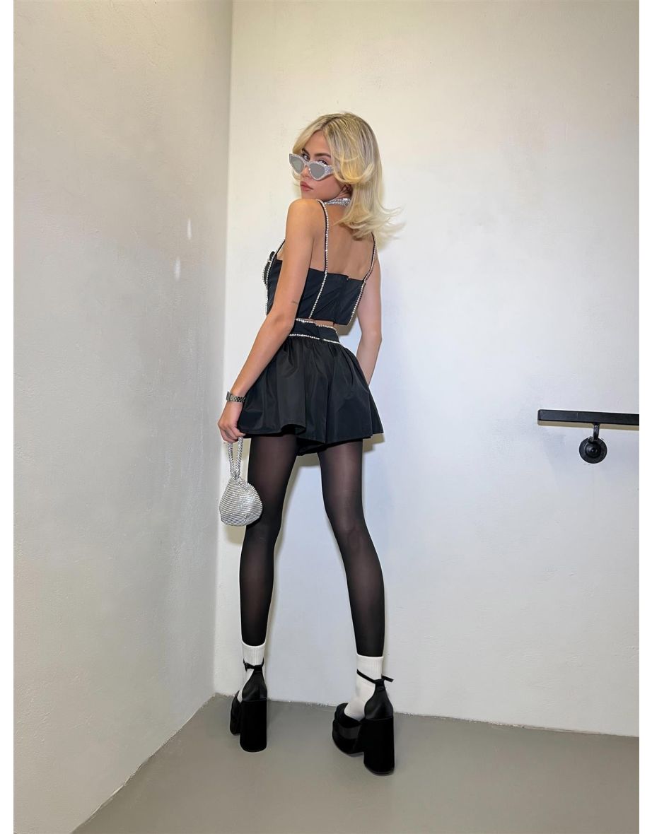 Black Diamante-Trim Shorts - 1