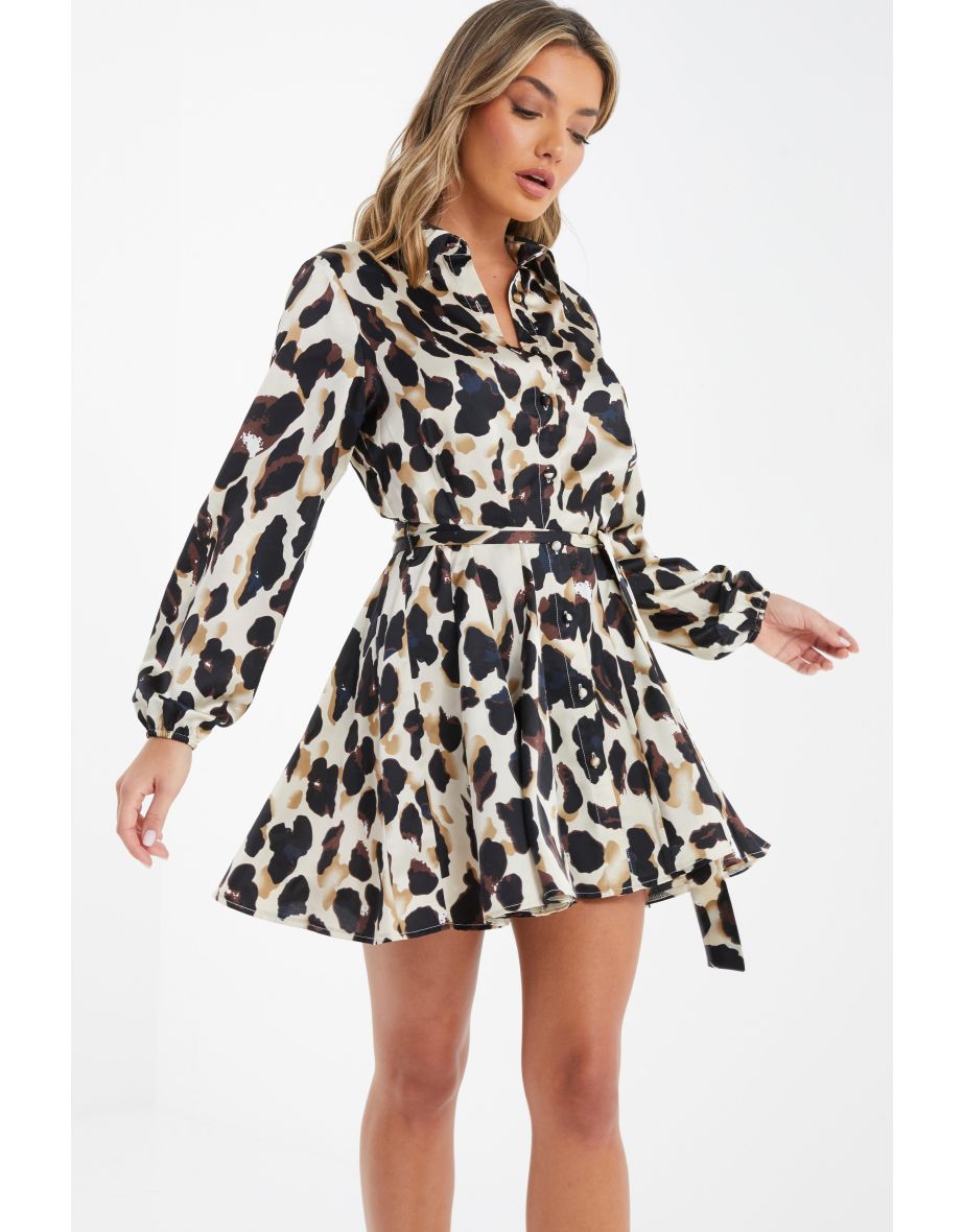 Leopard print satin shirt dress online