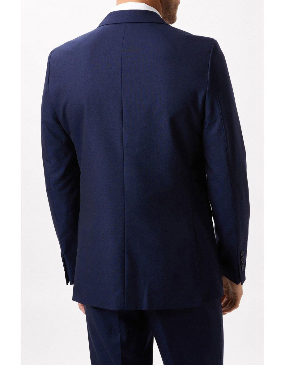 Slim Fit Plain Blue Wool Suit Jacket - 2