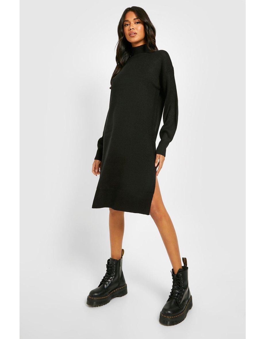 Bright Roll Neck Jumper Dress - black